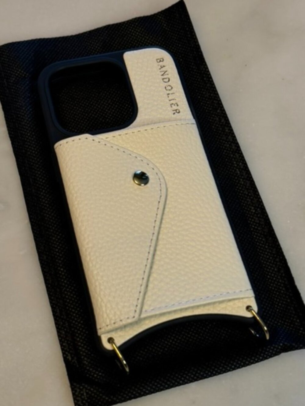 Bandolier Creme Ivory Leather Crossbody Case Only iPhone 15 Pro Gold
